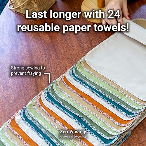 Reusable Cotton Paper Towels - Jungle Pack of 24, Super Soft & Absorbent