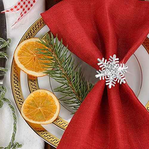 ZeeDix Silver Snowflake Christmas Napkin Rings Set of 8 for Dinning Table Setting- Rustic Dinner Tables Setting Decoration for Wedding Receptions, Christmas, Thanksgiving Holiday Party Dinner Parties