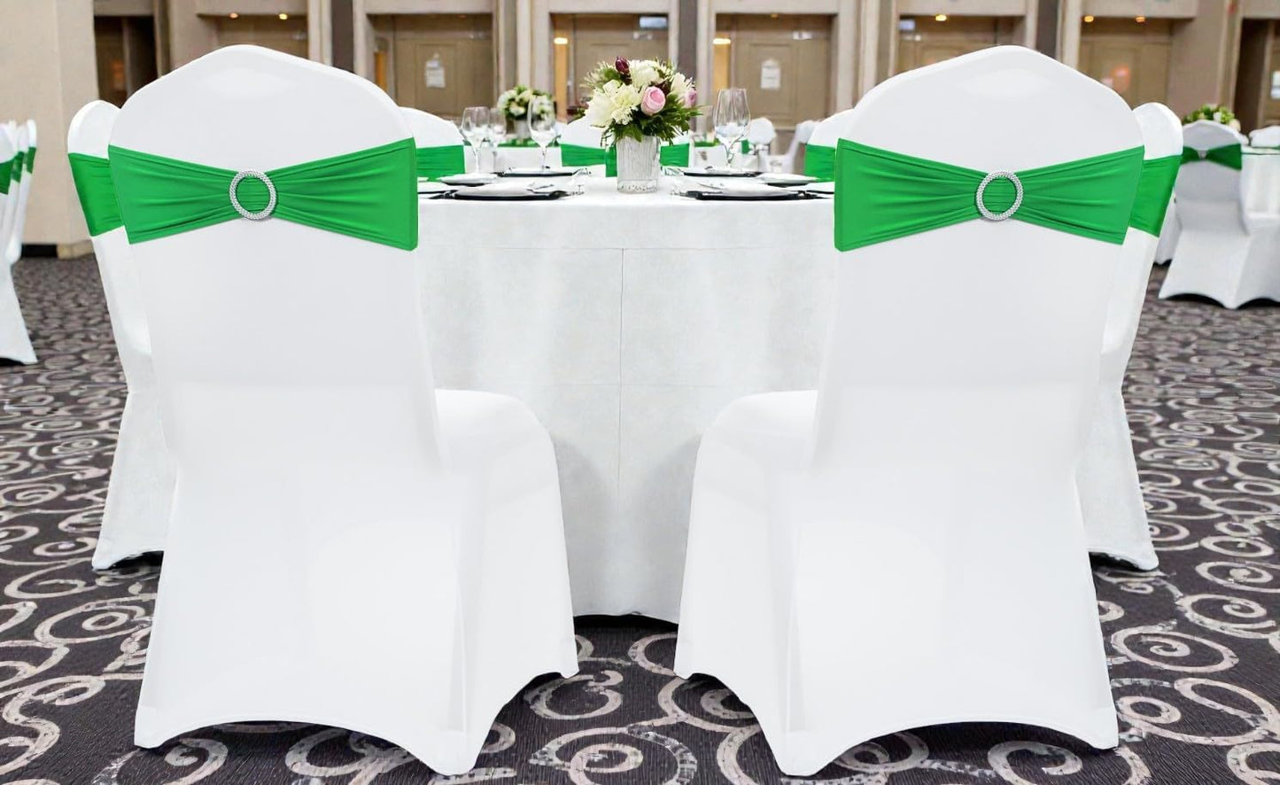 MDS Spandex Chair Sashes - Universal Fit Elastic Stretch Bands with Buckle for Weddings | Light Green, Pack of 125