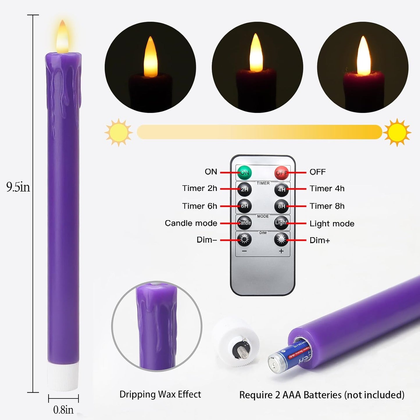 Lezonic Flameless Advent Candles - Battery Operated LED Taper Set of 5 | 3 Purple, 1 Pink, 1 White for Christmas Decor