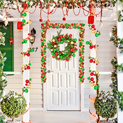 Whaline 6ft Red Green Gold Shatterproof Christmas Ball Garland 81-Piece Indoor/Outdoor