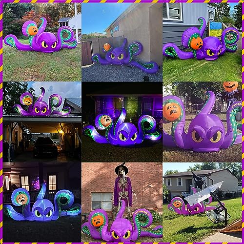 12Ft Purple Octopus Inflatable Halloween Decor with LED Lights and Outdoor Stakes