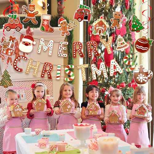 Gingerbread Party Decorations Gingerbread Merry Christmas Banner Gingerbread Theme Christmas Decorations Pre-Assembled Ginger Bread Christmas Decor Christmas Holiday Party Supplies Home Office Fireplace Decoration