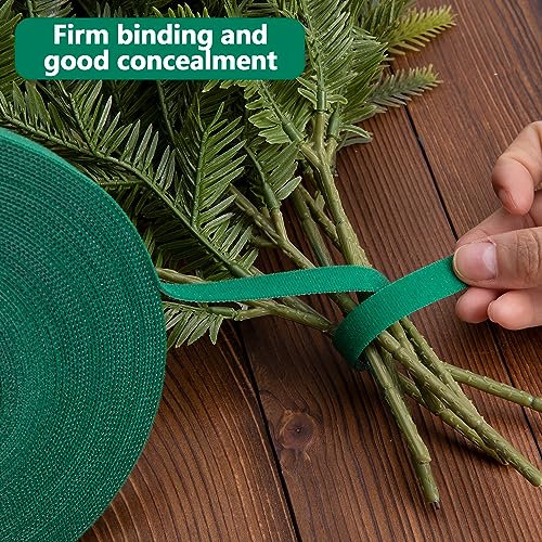 RunNico 50 ft Christmas Garland Ties - Green, Nylon Hook & Loop Cable Bundling Straps