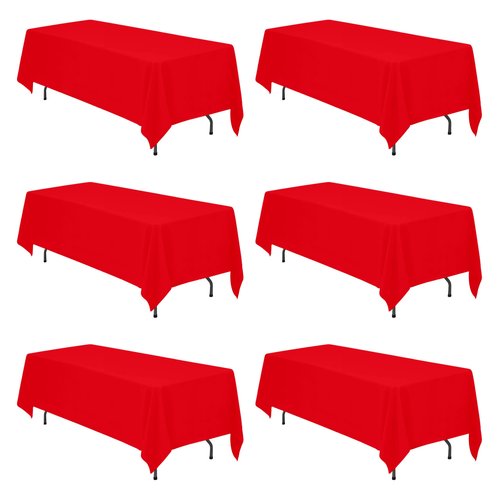 BRILLMAX 6 Pack Red Tablecloths 70 x 120 Inch for 6ft & 8ft Rectangle Tables - 150 GSM Polyester Fabric, Universal Fit, Water, Stain & Wrinkle Resistant Cloth Cover for Wedding Reception Banquet