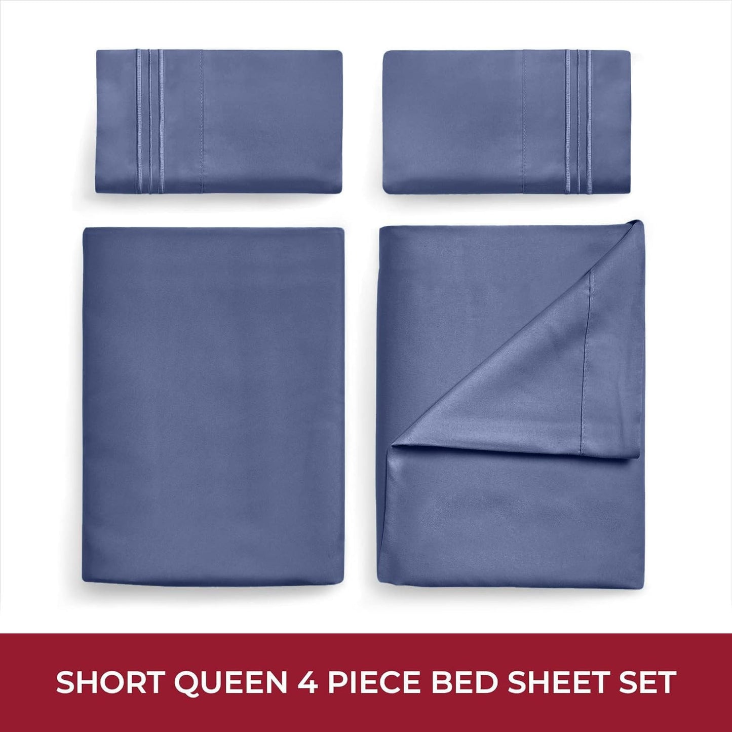 Mellanni RV Short Queen Sheets - Hotel Luxury Bedding | Extra Soft & Cooling - Deep Pocket Up to 10" (Blue Nova)