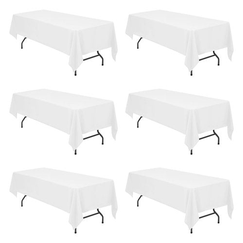 BRILLMAX 6 Pack White Tablecloths 60 x 126 Inch for 8ft Rectangle Tables - 150 GSM Polyester Fabric, 15" Standard Drop, Water, Stain & Wrinkle Resistant Cloth Cover for Wedding Banquet Dining Buffet