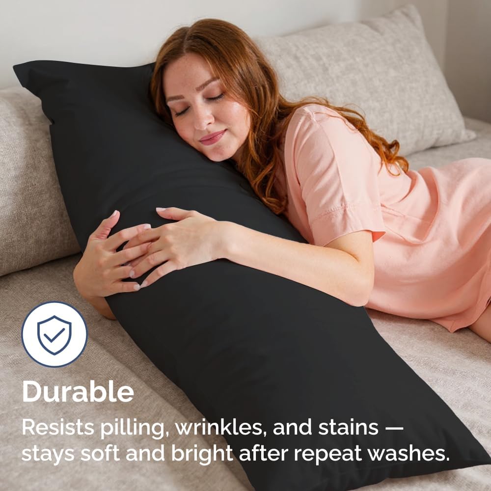 Skiennix Body Pillowcases Set of 4 | Soft 20x54 Long Pillow Covers for Side Sleepers - Cozy, Breathable, Machine Washable - Black