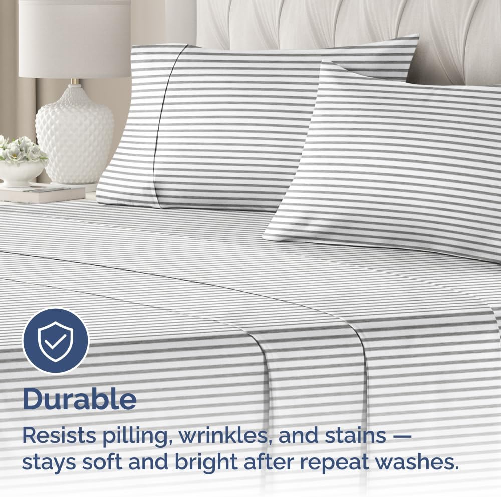 King Standard Pillow Cases - Ultra-Soft Hotel Quality Covers | Fade-Free, Wrinkle Resistant - Grey Stripes (Set of 2)