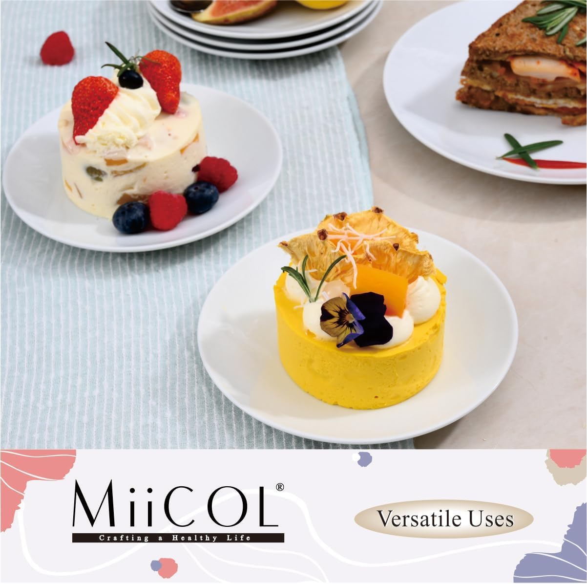 Miicol Small Dessert Plates - Set of 6 Ceramic White Appetizer Plates | 6-Inch Mini Porcelain Serving Dishes for Cake, Bread, Salad, Snack