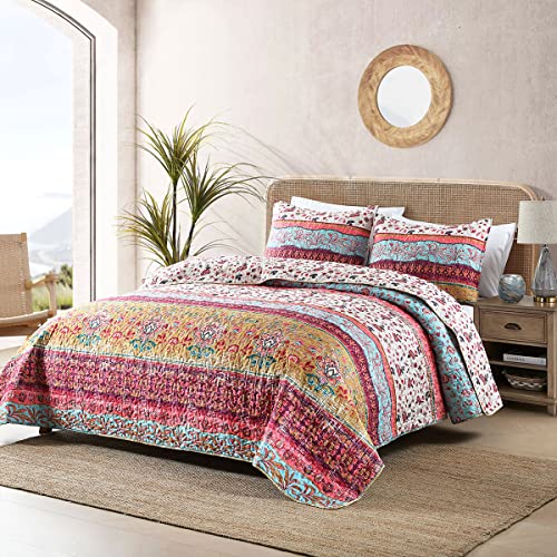 Mustard Floral Reversible Boho Twin Quilt Set with Pillow Sham - All Season Lightweight Bedspread