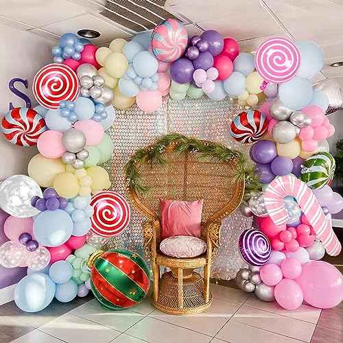 Christmas Balloon Garland Arch kit with 158 Pcs Xmas Candyland Balloons Arch Candy Balloon for Christmas Party Decorations Xmas New Year Birthday Party Supplies