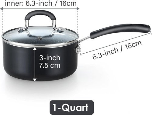 Cook N Home 1-Quart Nonstick Saucepan - Professional Granite Design with Stay-Cool Handle | Heavy Gauge Aluminum Induction Cookware