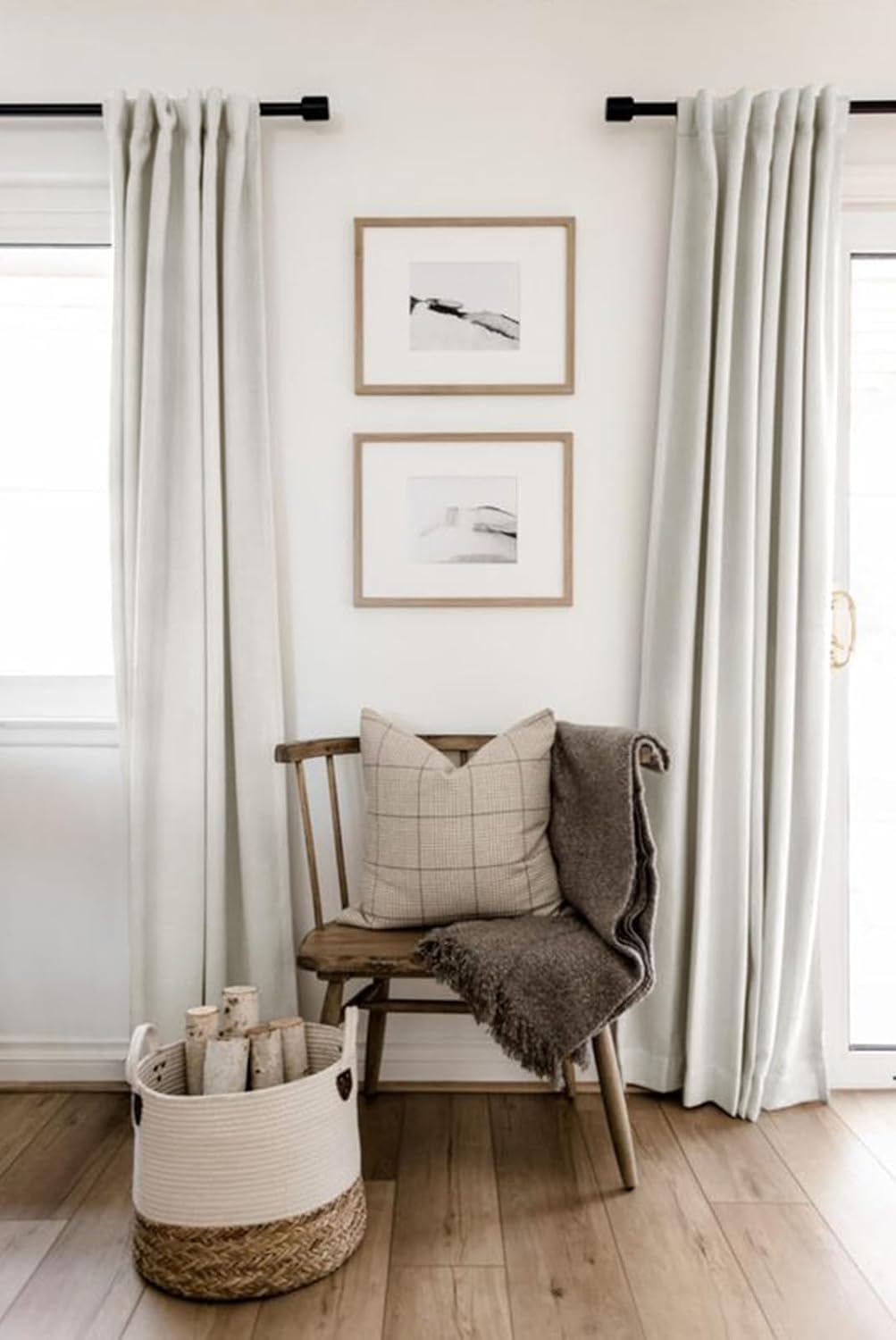 Skiennix 100% Blackout Linen Curtains - Thermal Insulated Drapes for Bedroom | 84" Long, Beige, 2 Panels Set