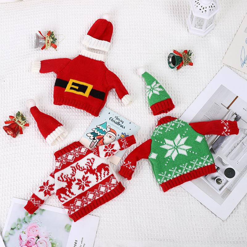Christmas Sweater Wine Bottle Cover Set (3 Pack) with Hat - Holiday Party Decor