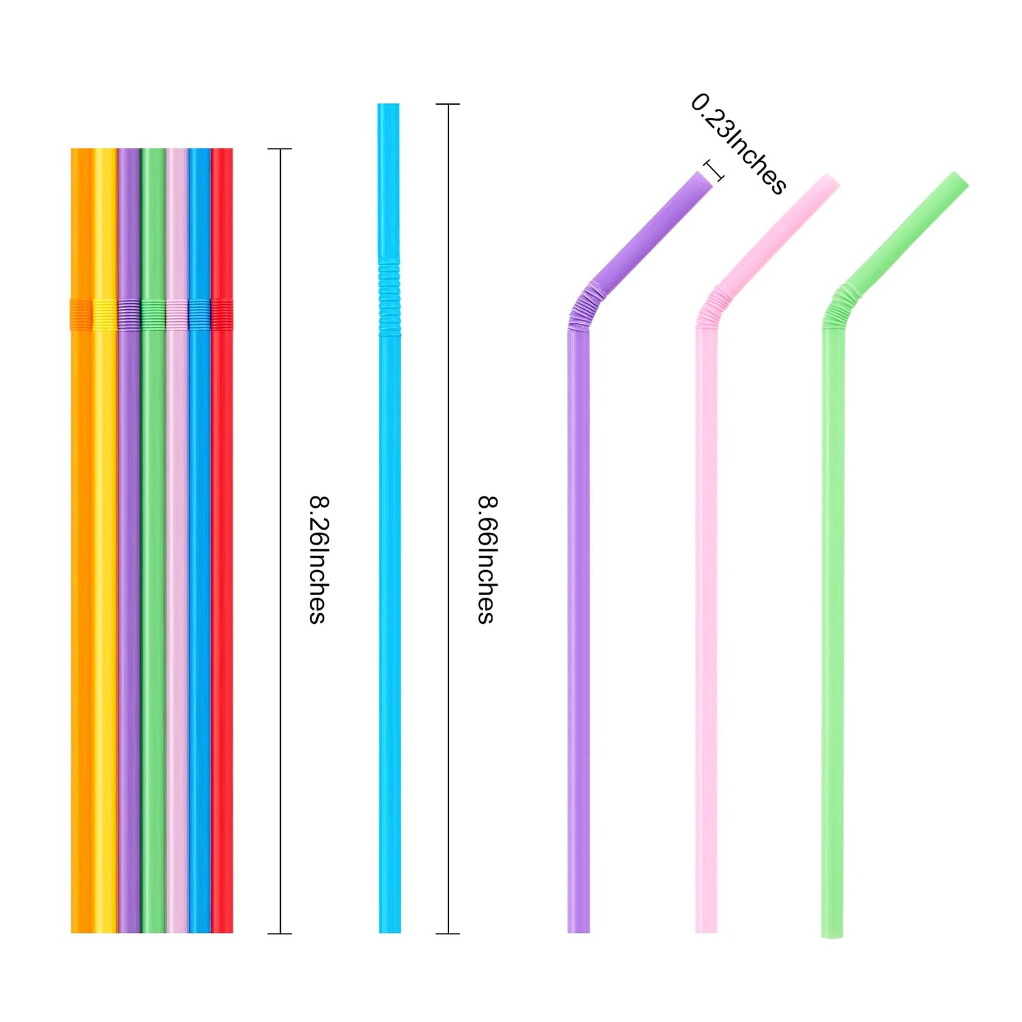 [Individually Wrapped] 100 Pcs Colorful Flexible Plastic Straws, Disposable Bendy Straws, 8.26" Long and 0.23'' Diameter, BPA-Free