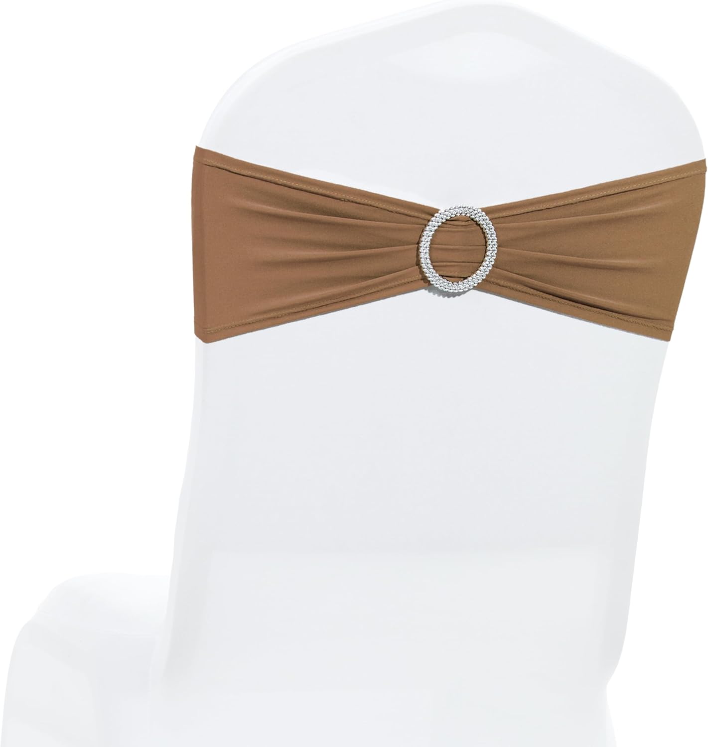 MDS Premium Spandex Chair Sashes - Pack of 50 Stretch Covers with Buckle Slider | Mocha for Weddings & Events