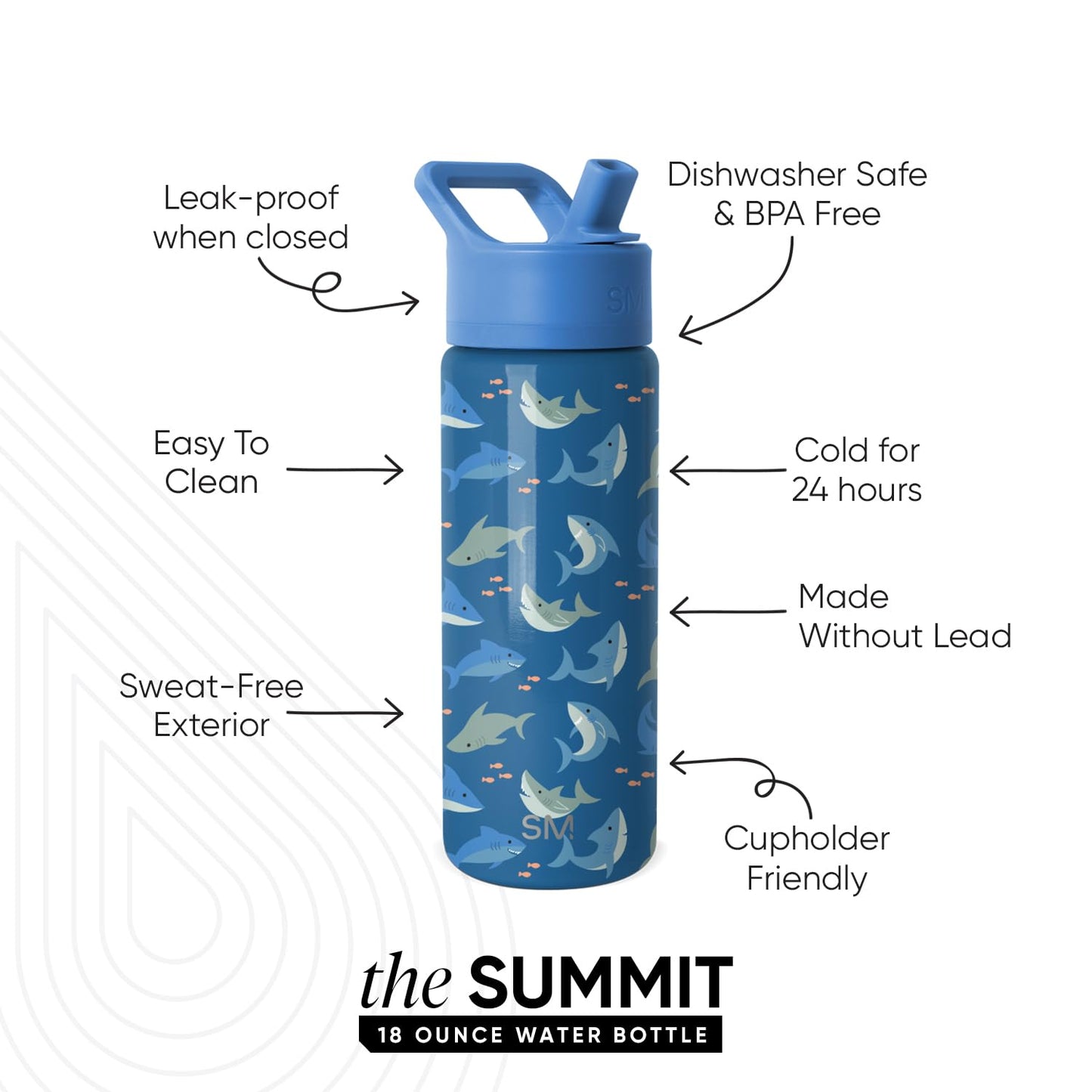 Simple Modern Kids Summit Water Bottle with Straw Lid | 18oz Stainless Steel Cup Insulated Tumbler for Toddlers, School | Shark Shiver