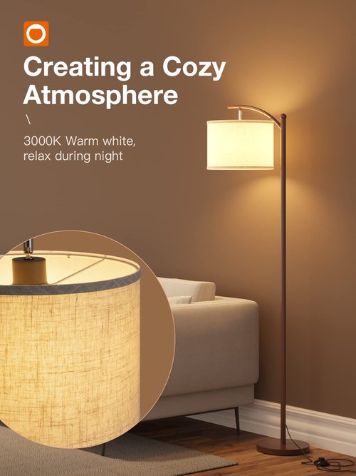 addlon Floor Lamp for Living Room with 3 Color Temperatures, Standing lamp with Linen lampshade for Bedroom, Office, Lamps with 9W LED Bulb Included - Brown with Beige Shade