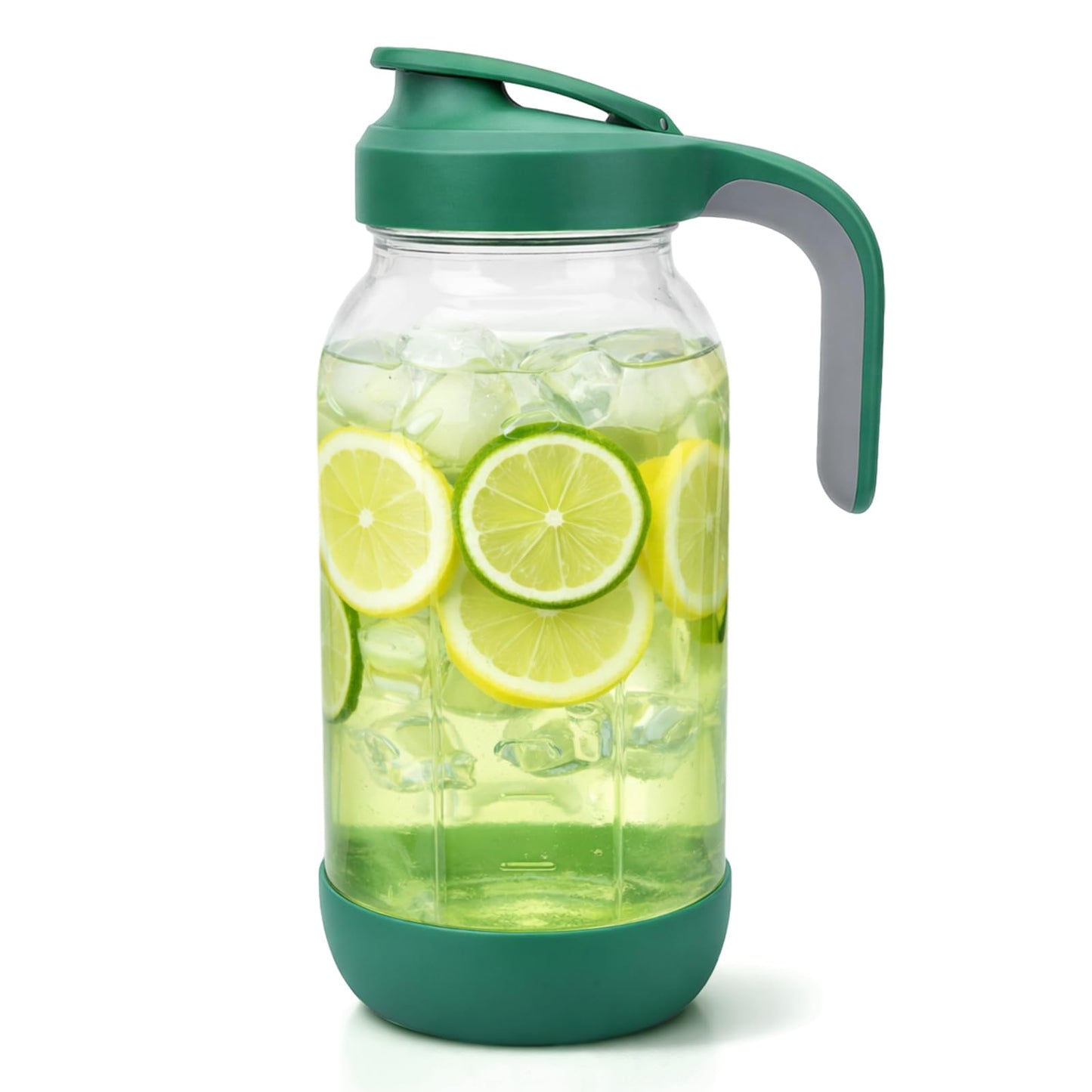 Sursip 64 oz Glass Pitcher with Pour Spout Lid, 2 Quart Mason Jar Pitcher for Fridge Airtight & Leakproof - Wide Mouth Non-Slip Water Pitcher for Cold Brew Coffee, Juice,Lemonade - Green