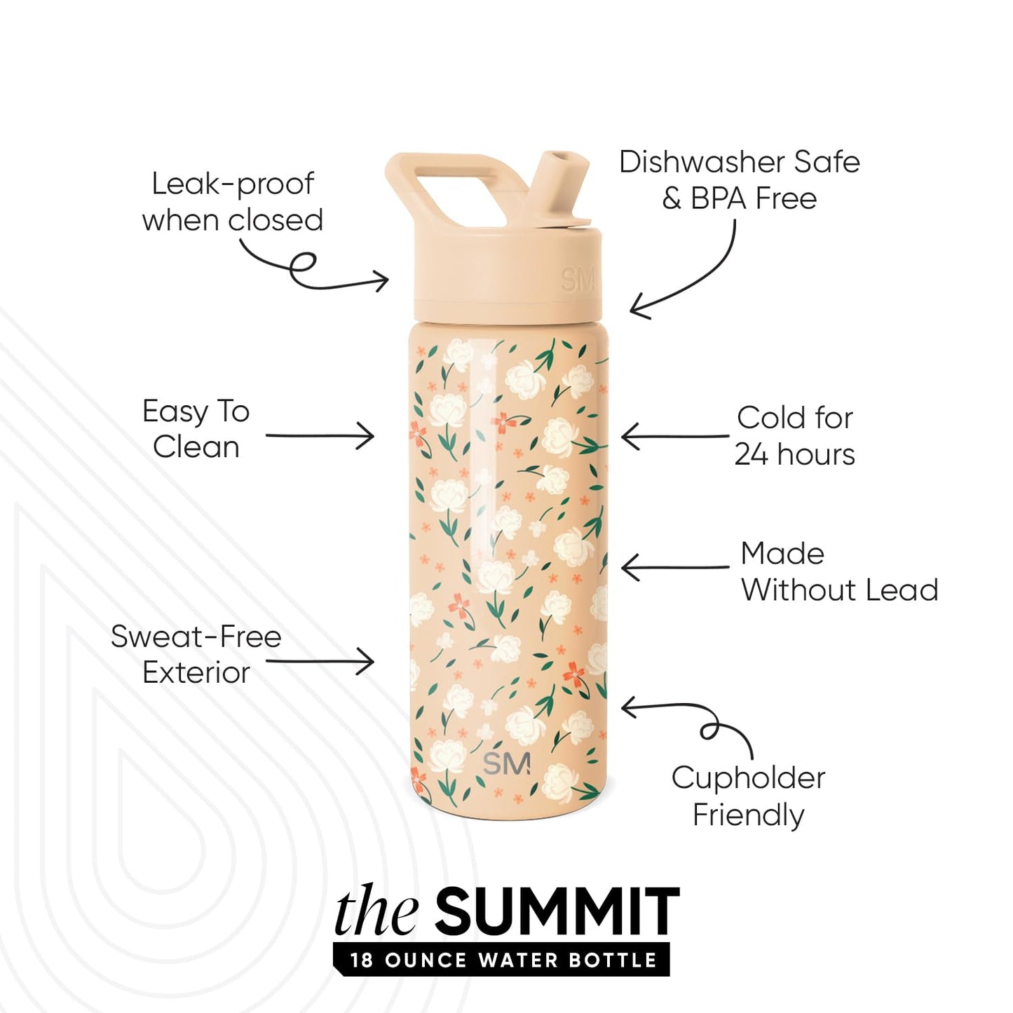Simple Modern Kids Summit Water Bottle with Straw Lid | 18oz Stainless Steel Cup Insulated Tumbler for Toddlers, School | Chloe Floral