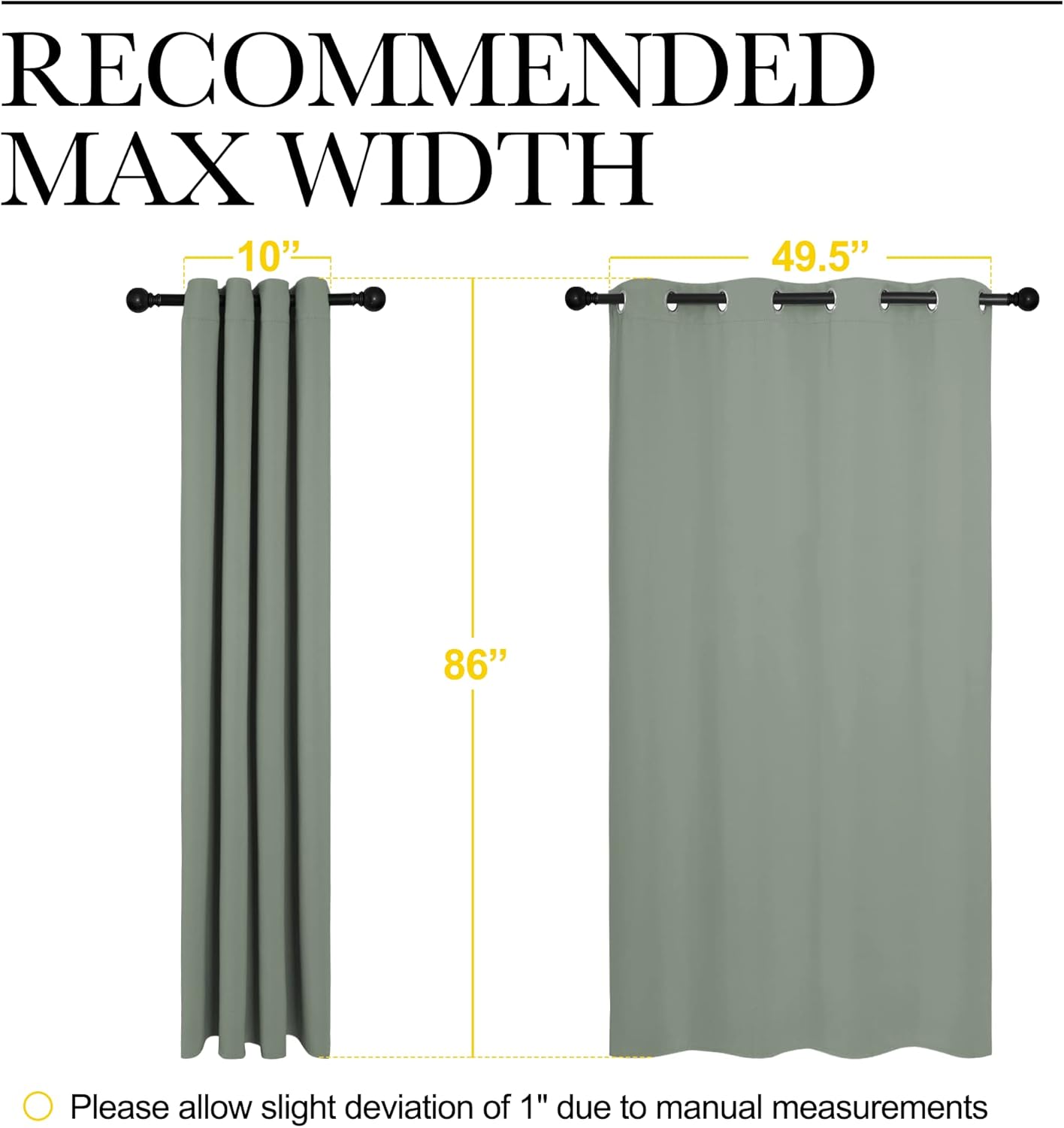 NICETOWN Greyish Green Blackout Curtains - 86" Long, Sound Reducing & Heat Blocking | 55" Wide, 2 Panels