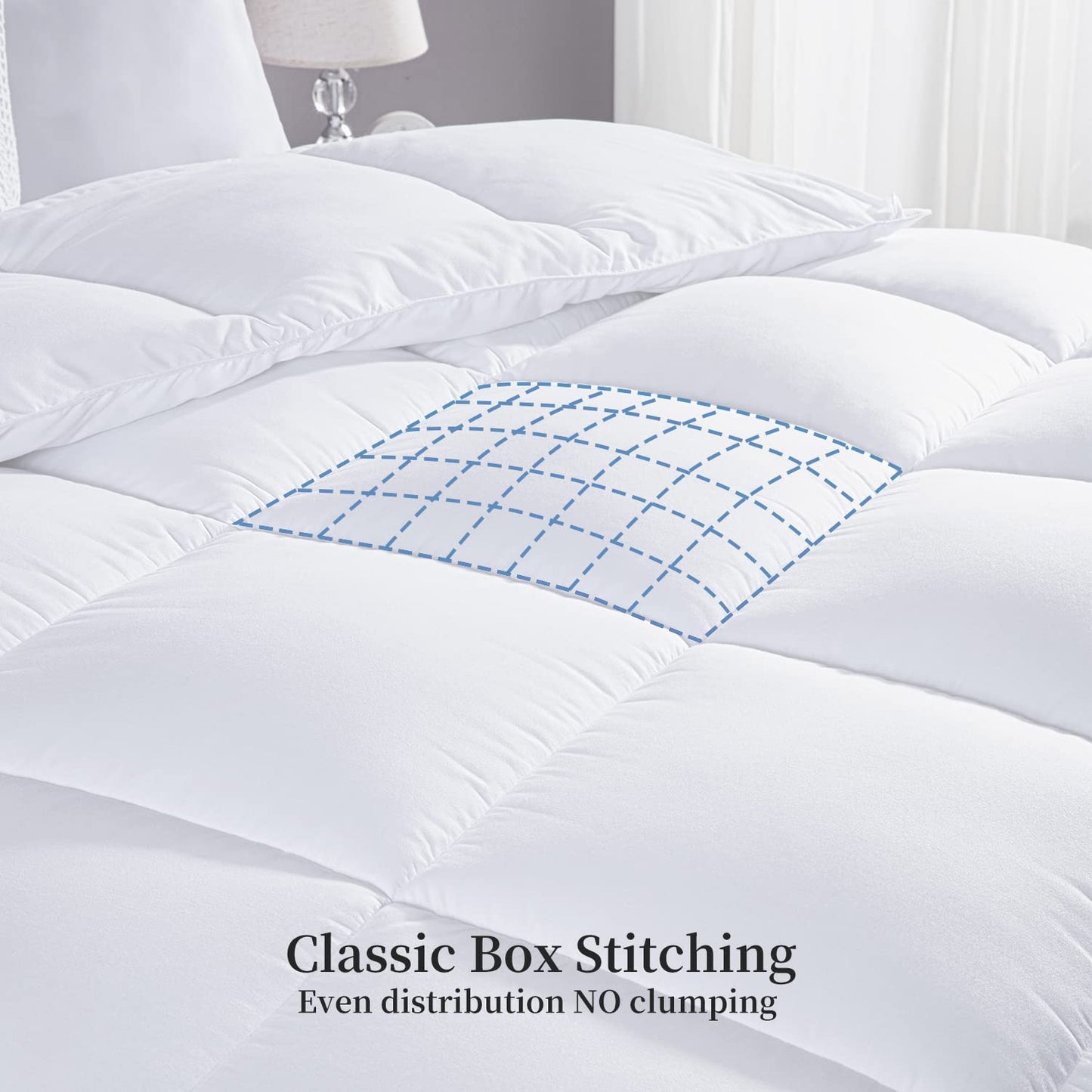 Kingsley trend California King Comforter Duvet Insert - All Season Quilted Ultra Soft Breathable Down Alternative Cal King Size Comforter, Box Stitch White Comforter with Corner Tabs, Cal-King 102x96