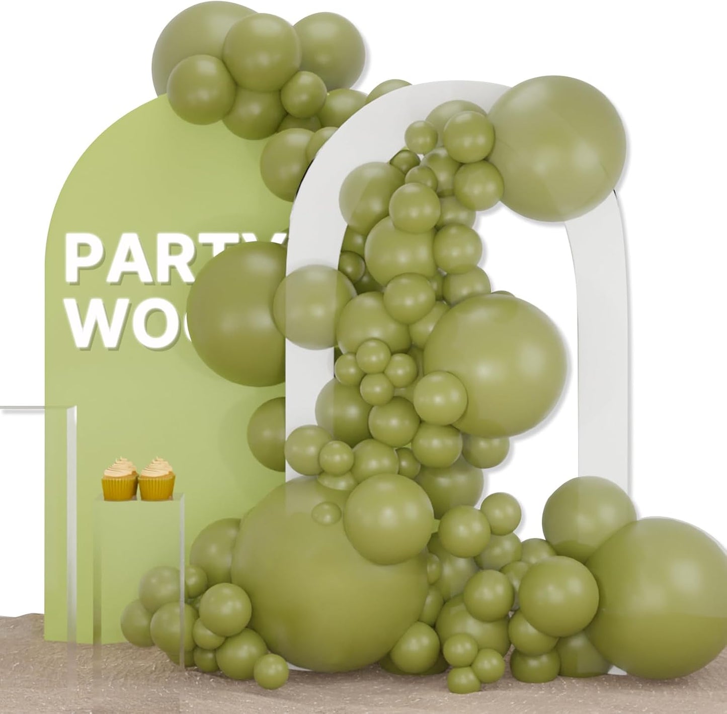 PartyWoo Sage Green Balloon Arch Kit - 127 Pcs in Various Sizes for Wedding & Birthday Decor | Olive Boho Theme