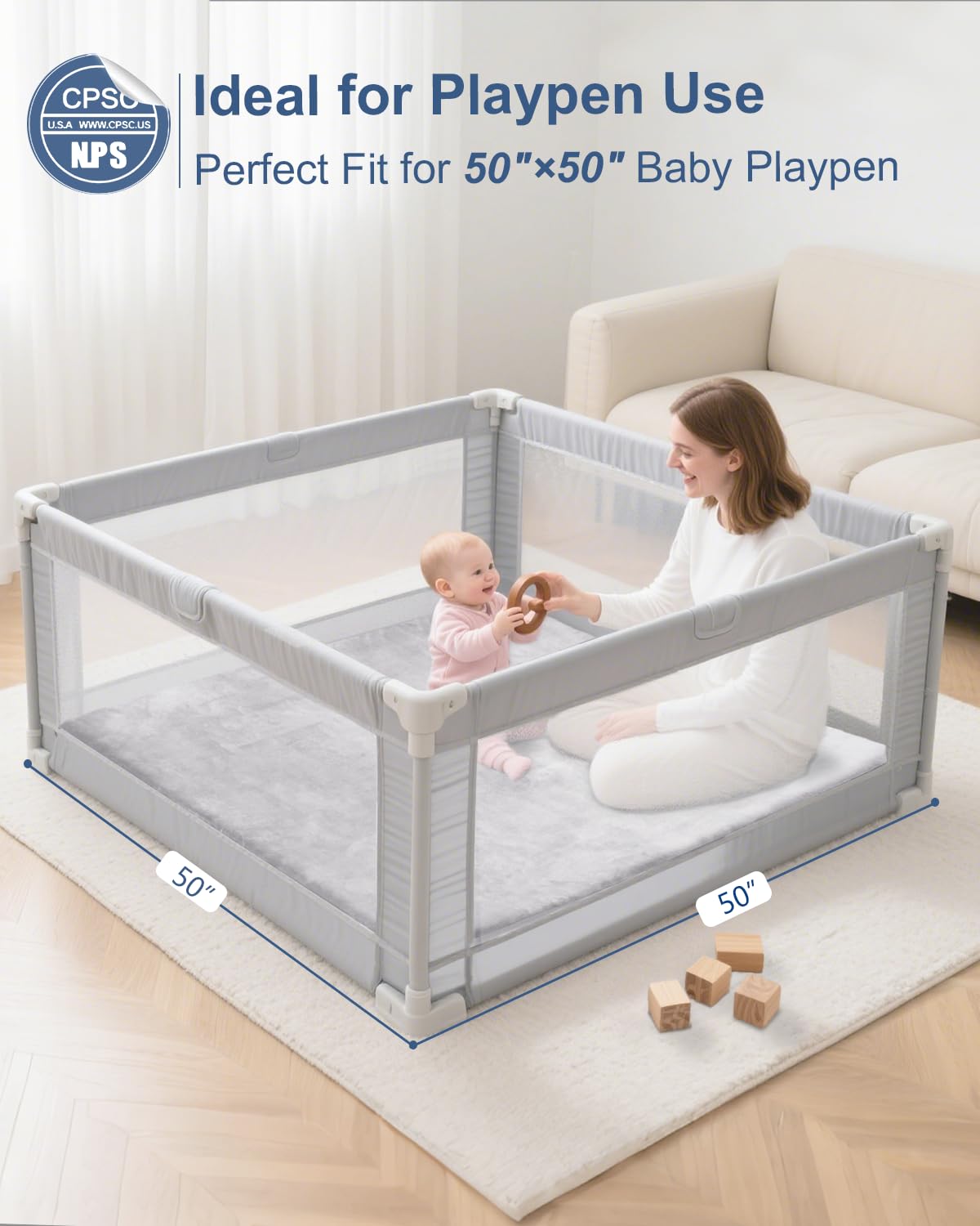 SEPARO Thick Baby Play Mat - Ultra Soft Non-Slip Foam for Tummy Time | 50 x 50 Grey Crawling Mat