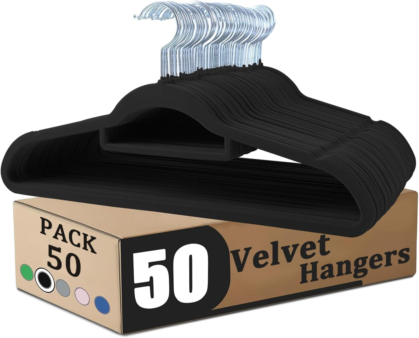 Skiennix Velvet Hangers - Premium Non-Slip Closet Organizers | Durable Ultra Thin Felt for Coats & Shirts (50 Pack, Black)
