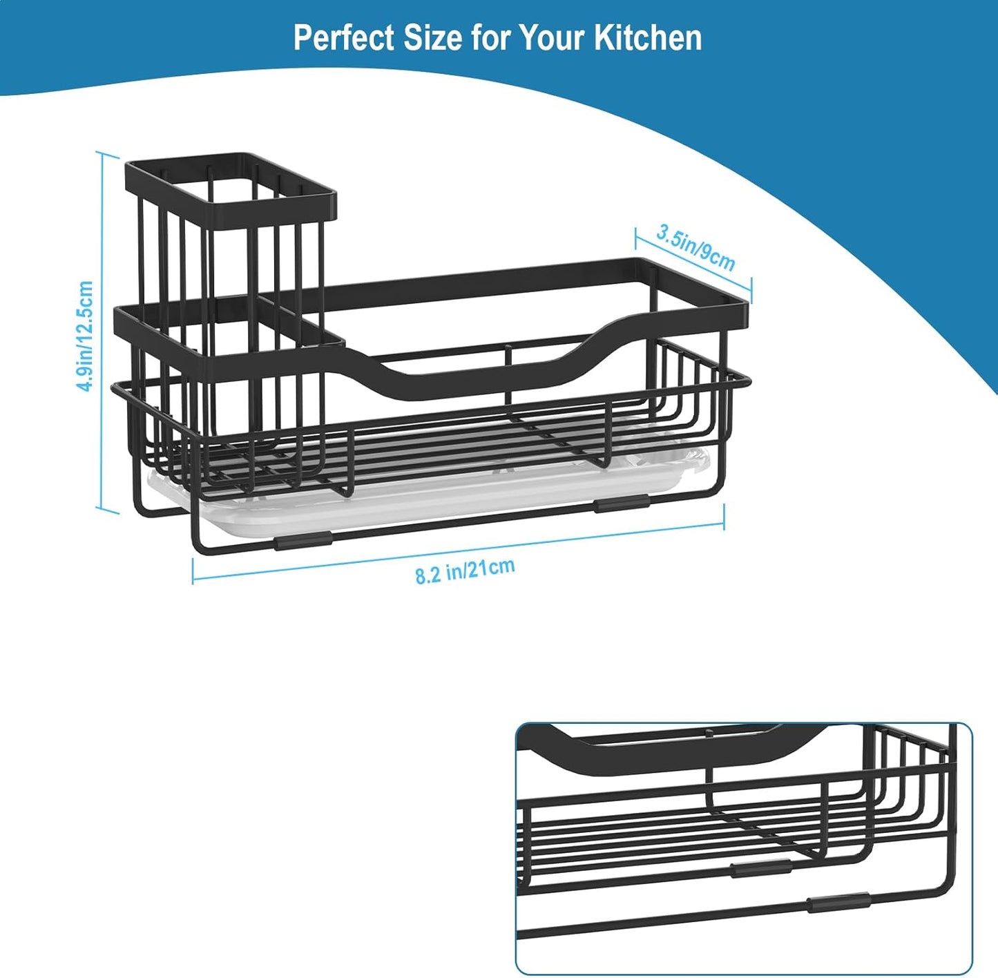 Skiennix Sponge Holder - Multifunctional Rustproof Kitchen Caddy with Detachable Brush Holder & Drain Tray