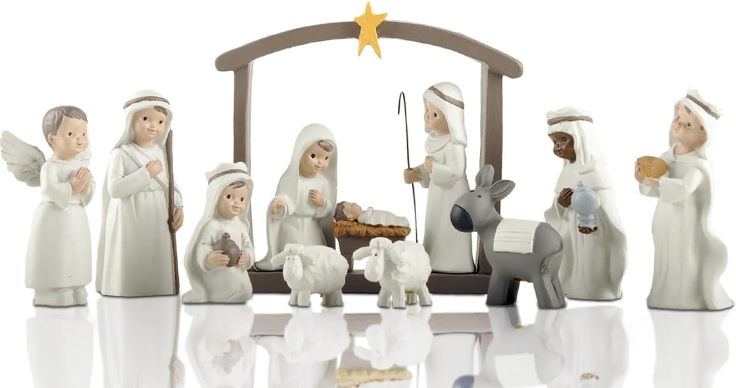 Little People Nativity Set - 12-Piece Mini Christmas Scene with White Figurines for Holiday Decor