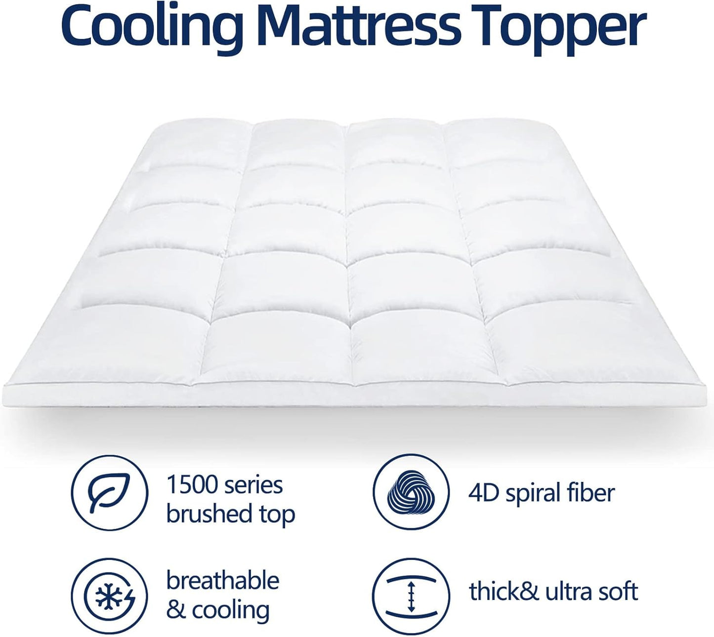 Regine Switzerland Queen Mattress Topper - Extra Thick Plush Pillow Top for Back Pain Relief - White