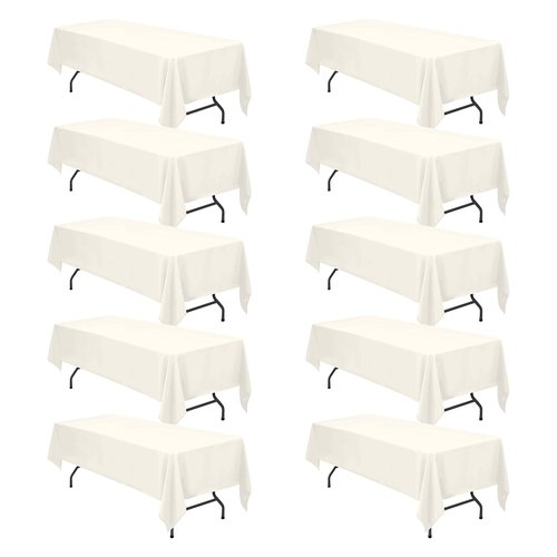 BRILLMAX 10 Pack Ivory Tablecloths 60 x 126 Inch for 8ft Rectangle Tables - 150 GSM Polyester Fabric, 15" Standard Drop, Water, Stain & Wrinkle Resistant Cloth Cover for Wedding Dining Buffet