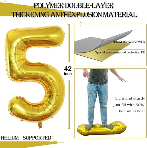 GOER 50th Birthday Balloons - 42 Inch Jumbo Gold Foil Helium Balloons for Anniversary Celebrations