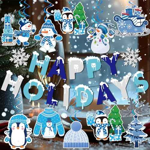 Happy Holidays Banner Happy Holidays Decorations Winter Banner with Winter Wonderland for Holiday Decorations Christmas Decorations Christmas Party Decorations
