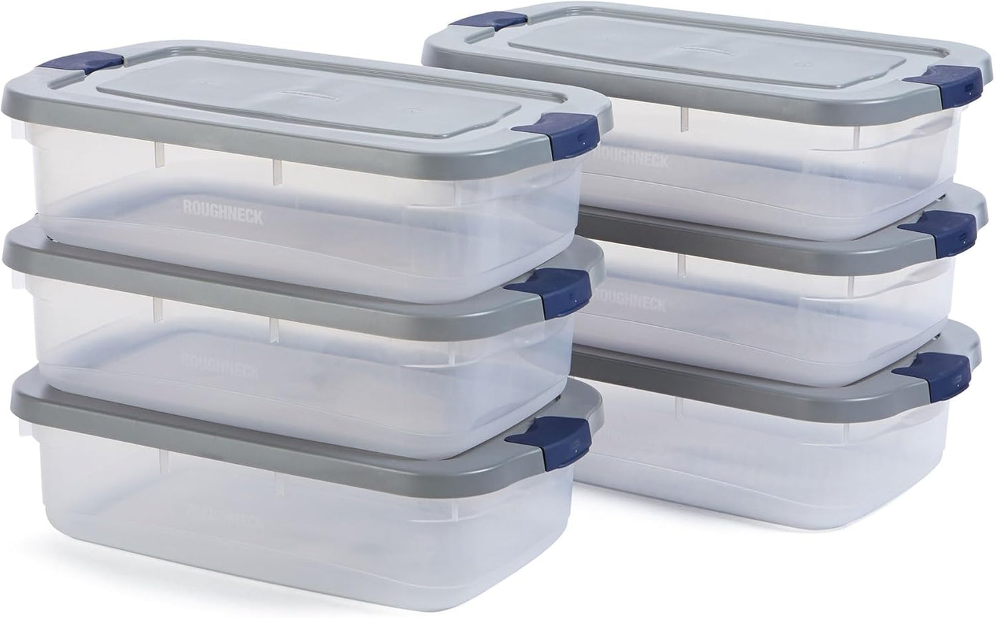 Rubbermaid Roughneck 31 Qt Storage Containers - Pack of 6 with Snap-Fit Grey Lids | Sturdy & Stackable
