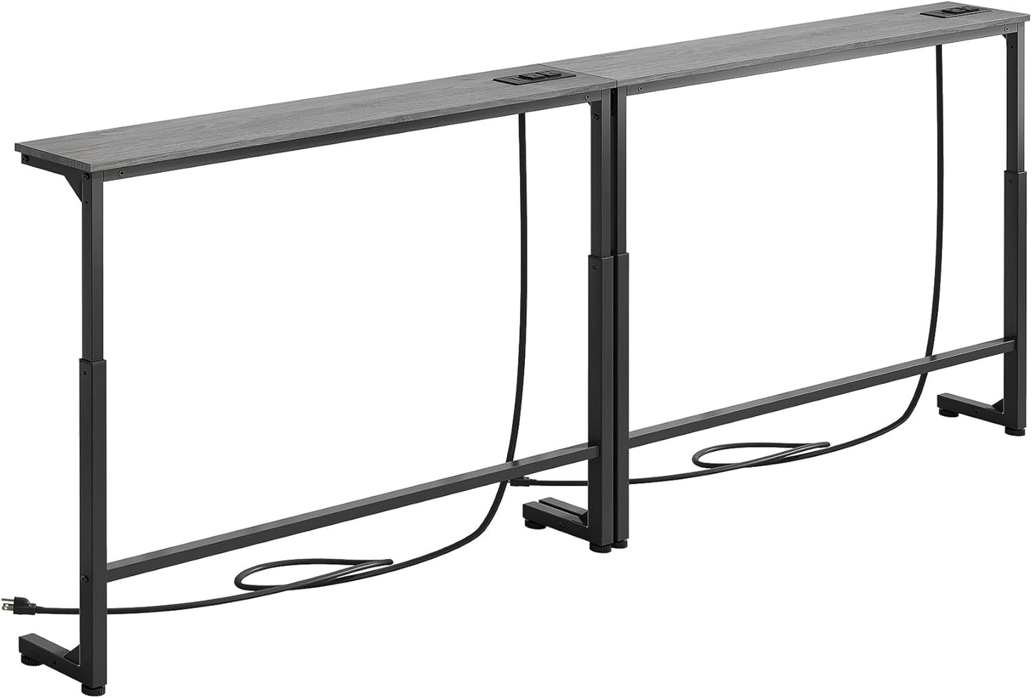 Kitstorack Long Sofa Table - Adjustable Height 25"-33" with 2 Power Outlets | Dark Gray, 5.9" D x 79" L