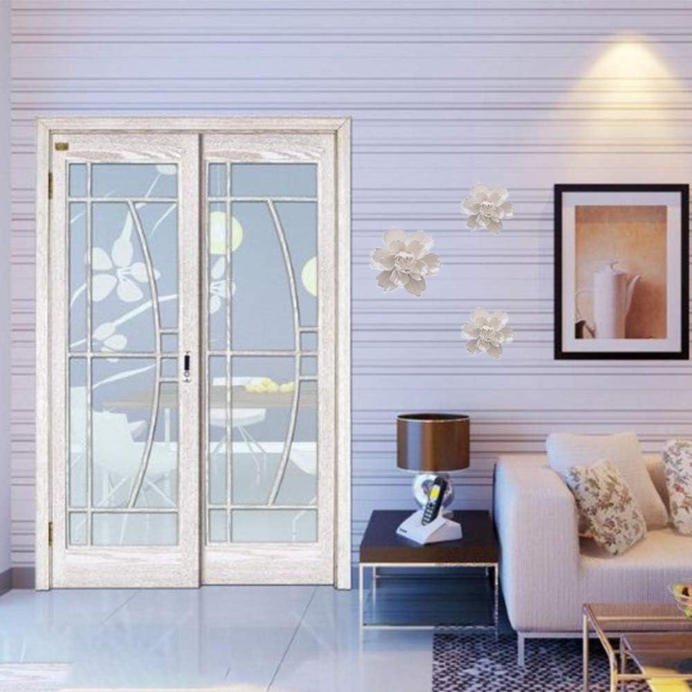 3 PCS/Set Peony Ceramic Magnolia Flower Wall Decor 3D Flower Art for Living Room Home Hallway Bedroom Kitchen Farmhouse Bathroom Dining Room, Grey(4.72 in*1, 3.54 in*2)