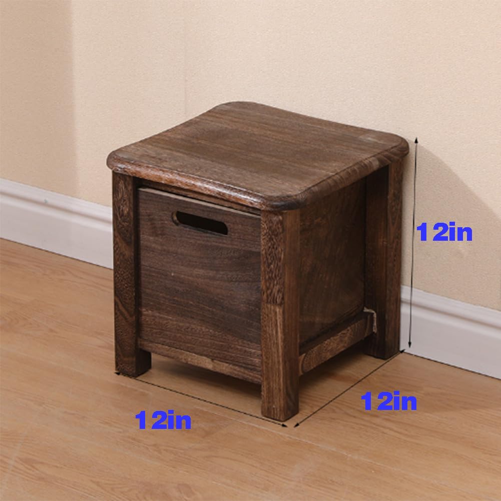 Lizipai Chestnut Brand Short Stool, Solid Wood Stool, Small, Brown, Pine Wood, Rustic, Square, 11.8" x 11.8" x 25cm, Wooden-Footstool