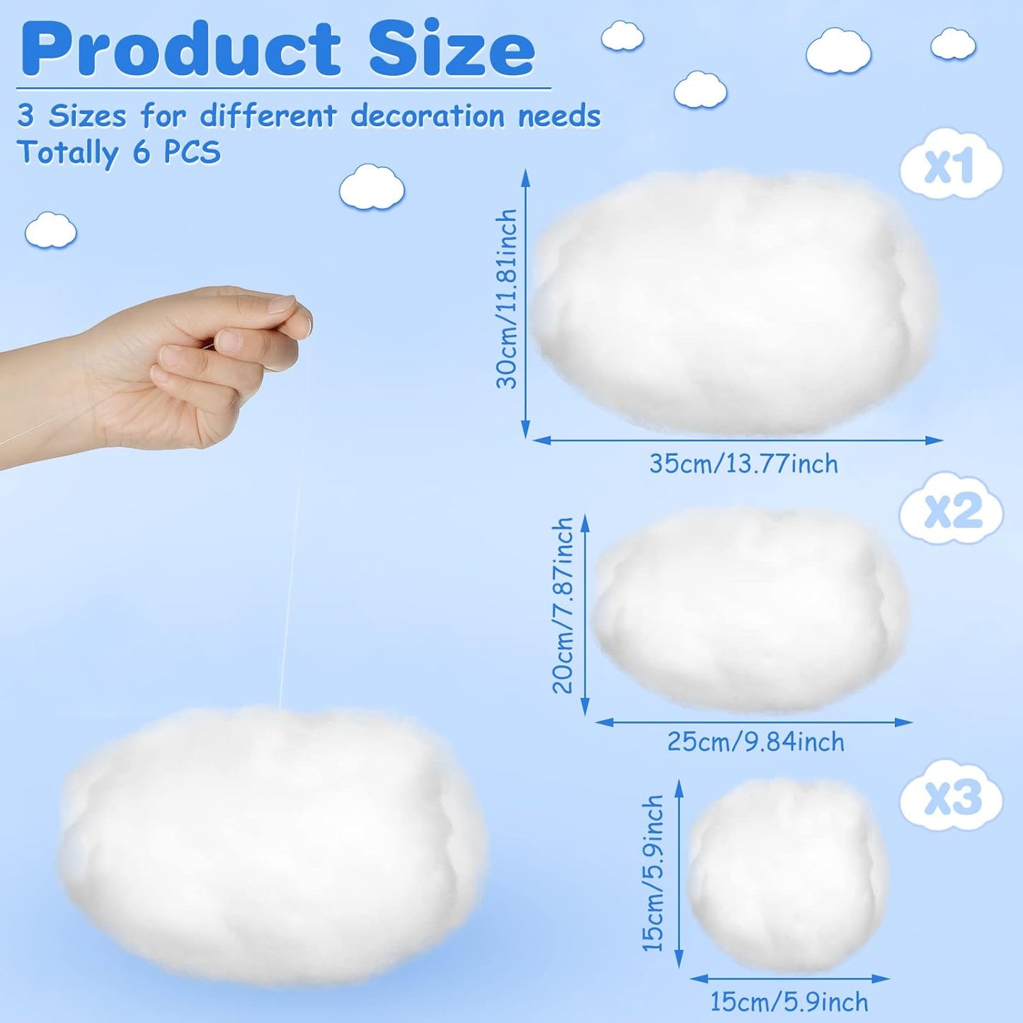 Tatuo 6 Pcs Artificial Hanging Clouds - 3D Imitation Cotton Decorations for Halloween & Wedding Decor