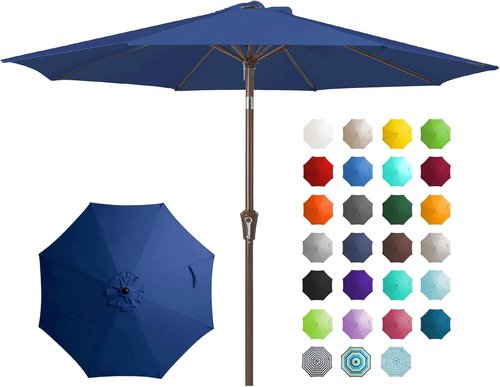 JEAREY 9FT Outdoor Patio Umbrella - Push Button Tilt & Crank | UV Protection, Waterproof - Dark Blue