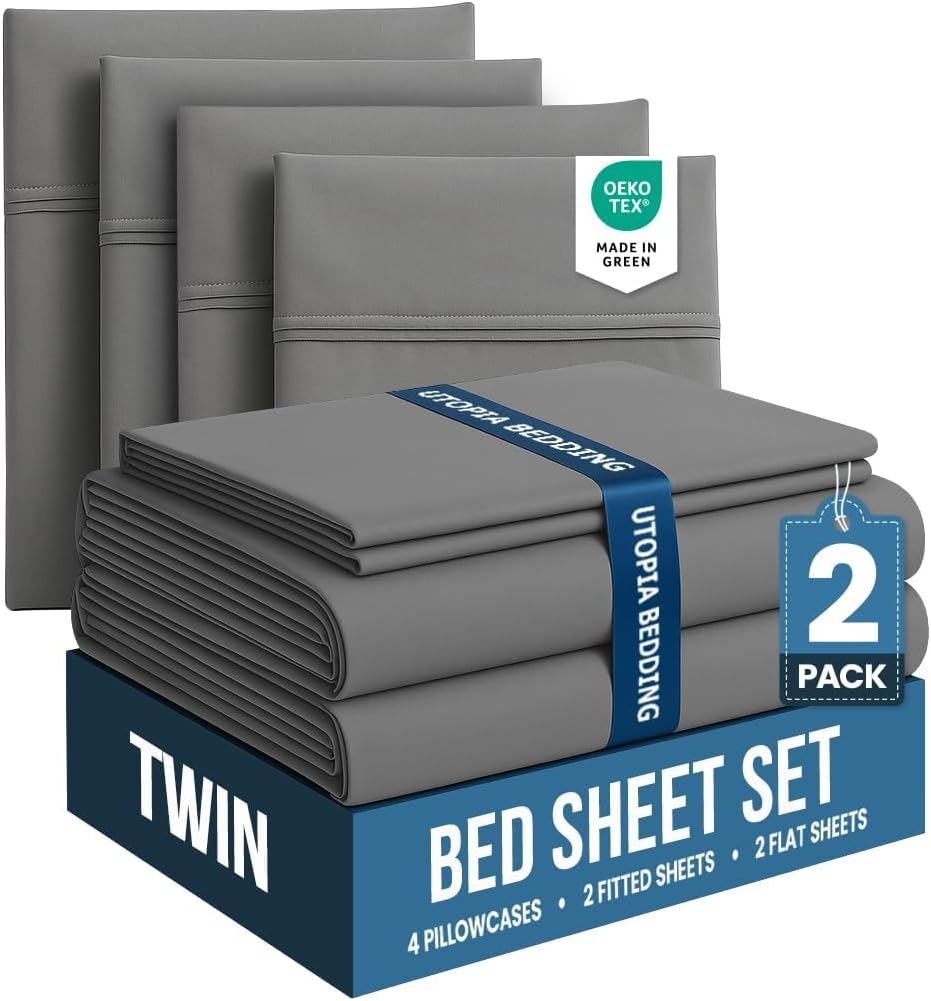 Utopia Bedding Twin Bed Sheets Set - Soft Brushed Microfiber | Fade & Shrinkage Resistant - Grey