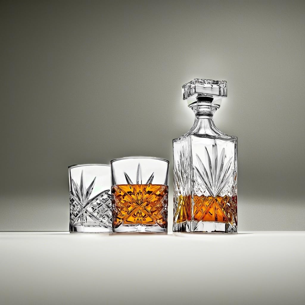 Lefonte Whiskey Decanter Set with 2 Old Fashioned Whisky Glasses for Liquor Scotch Bourbon or Wine - Irish Cut