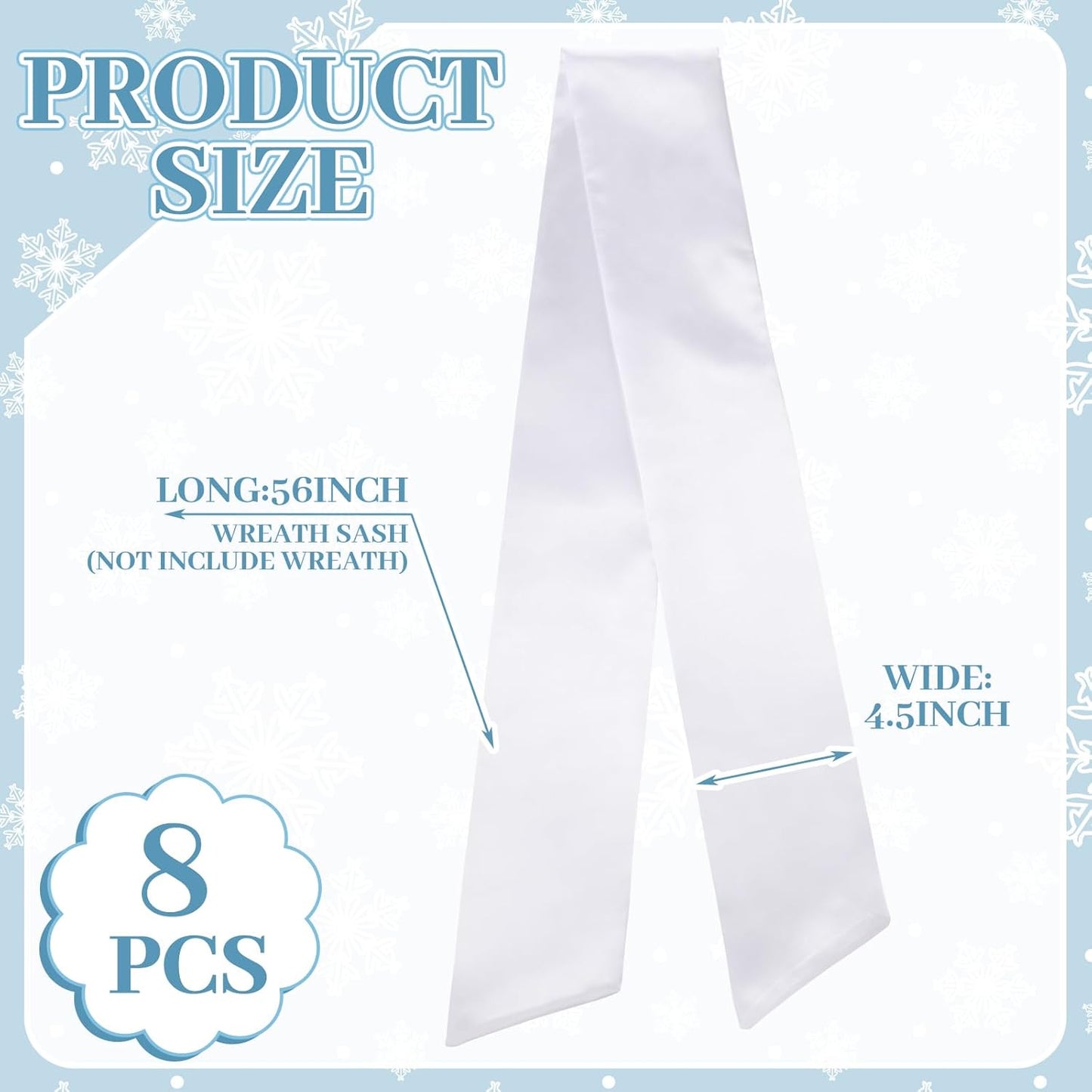 VitalCozy 8 Pcs Wreath Sash - Blank Embroidery Accessories for Indoor/Outdoor Decor | 4.49" X 56.30", White