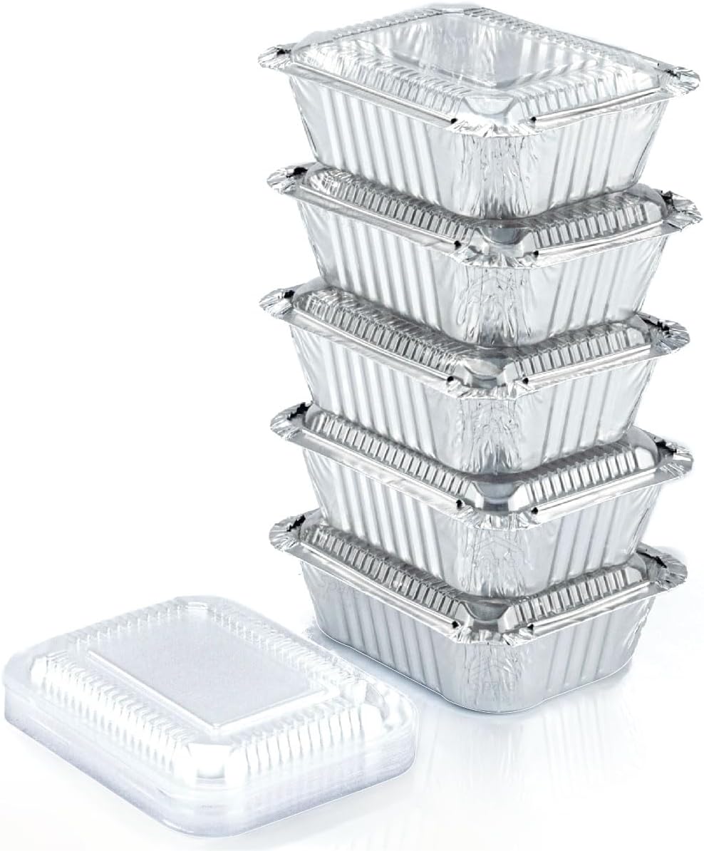 Spare Essentials 1 Lb Aluminum Foil Pans with Lids - 55 Pack Mini Disposable Baking Containers | Ideal for Takeout & Catering (5.5x4.5x1.9)