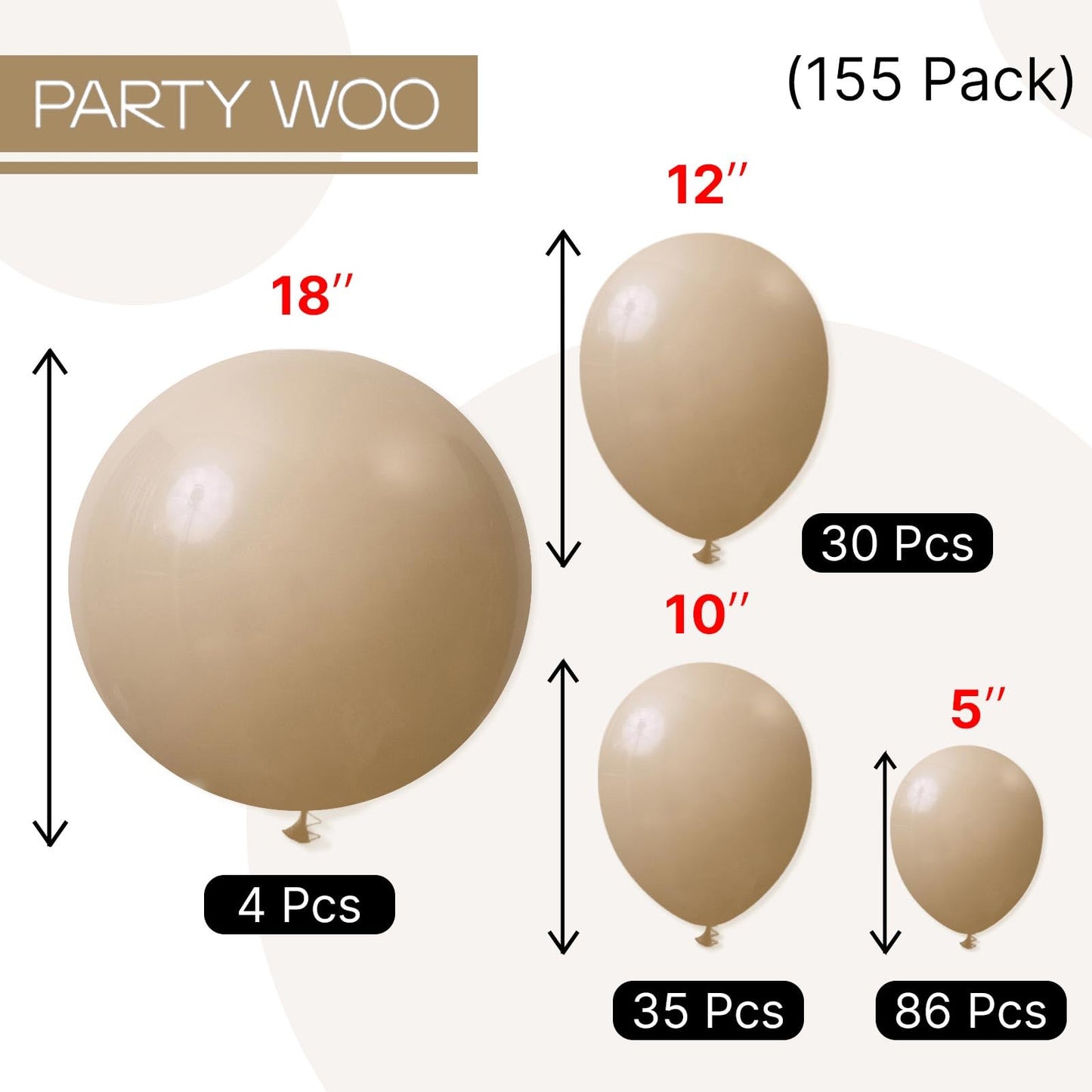 PartyWoo Cream Balloons 155 pcs Different Sizes of 18 12 10 5 Inch Beige Ivory Nude Neutral Boho Fall Latex Balloons for Graduation Birthday Baby Shower Jungle Theme Party Decorations Brown-F56
