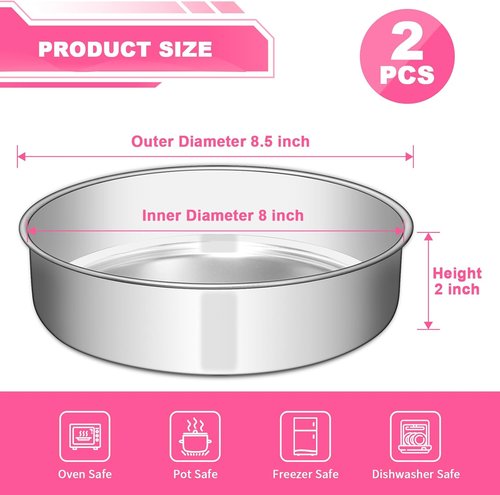 EWFEN 8-Inch Stainless Steel Cake Pan Set - Non-Toxic, Leak-Proof & Easy to Clean | Set of 2