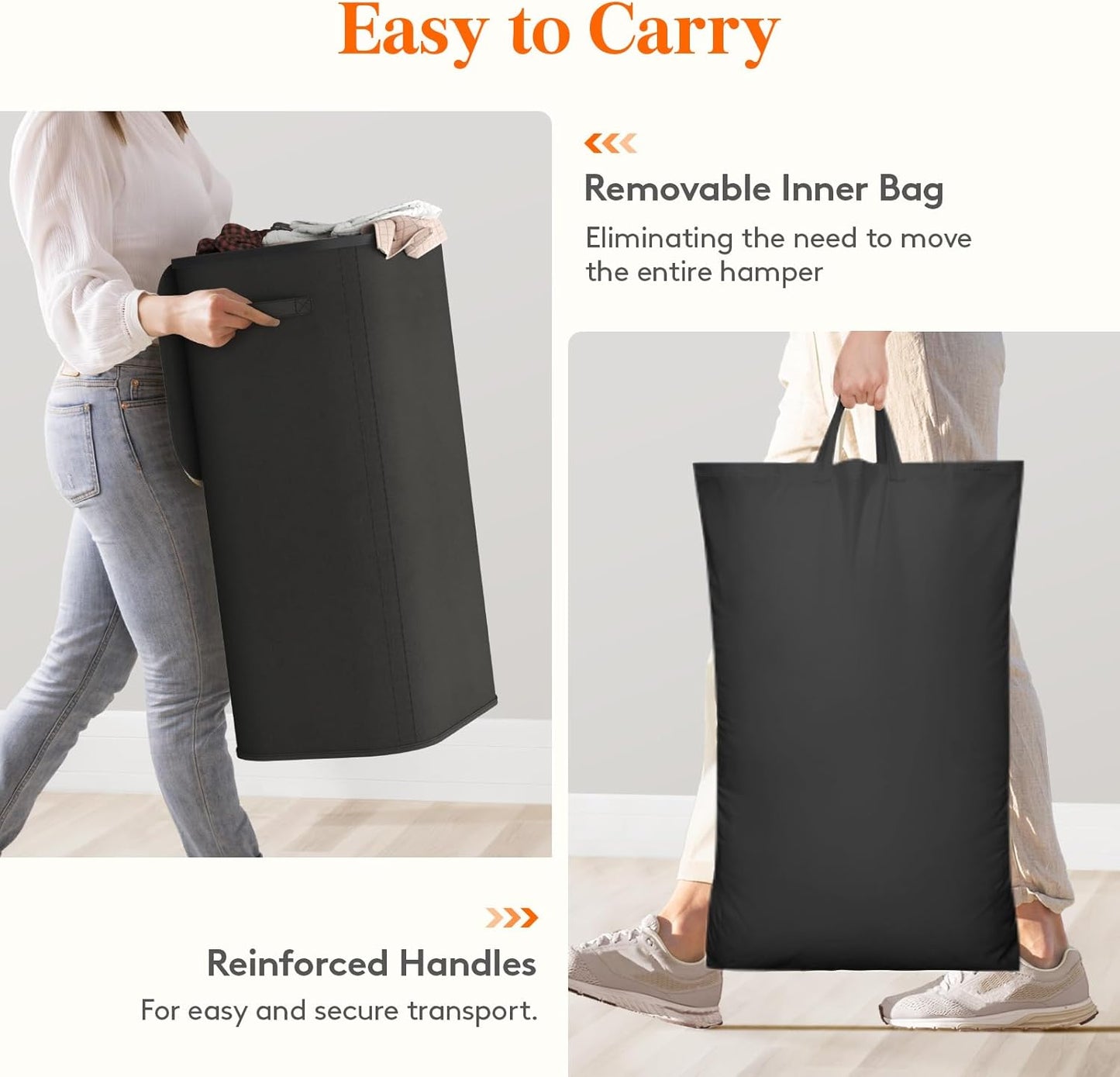 Lifewit 105L Large Laundry Basket - Foldable Hamper with Lid & Removable Bag | Black