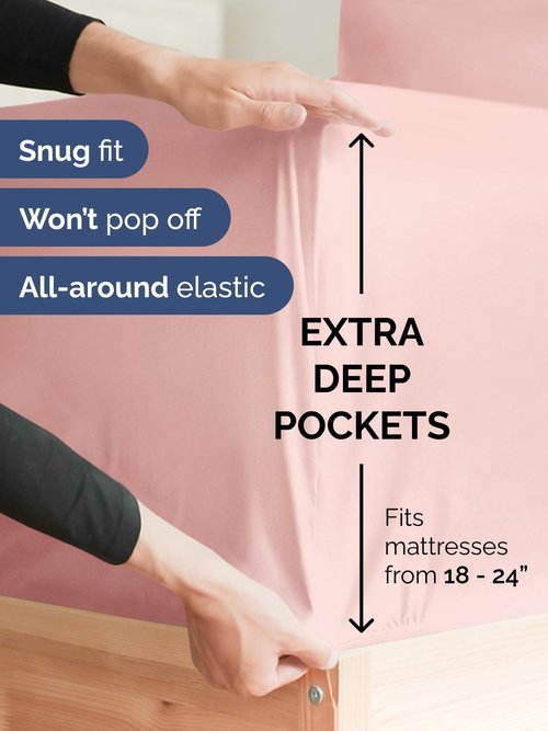 Hotel Luxury Extra Deep Queen Fitted Sheet - Ultra Soft & Breathable - Fits 18-24 Inch Mattresses - Baby Pink